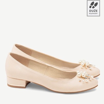 BRILU ŚLUBNE BALERINKI Z PERŁOWĄ OZDOBĄ ECRU 39