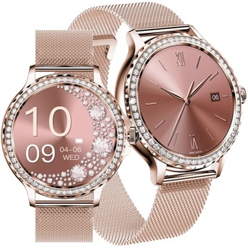 SMARTWATCH DAMSKI ZEGAREK ROZMOWY MENU PL PULS CIŚNIENIE DWA PASKI + GRATIS