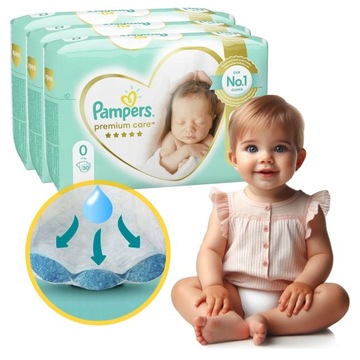 Oryginalne PAMPERS Pieluszki PREMIUM CARE 0 (do 3 kg) - DUŻA PAKA 3x30 SZT.