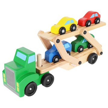 Деревянный складной эвакуатор, набор грузовиков + 4 машинки, игрушечные машинки