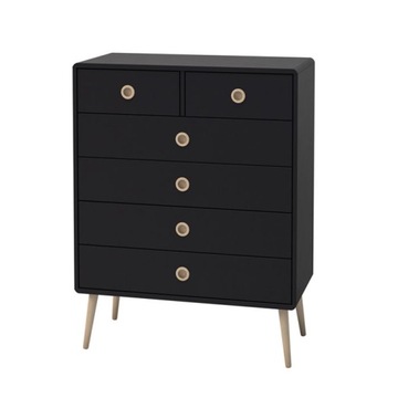 Komoda czarna matowa 6 szuflad 80 x 105 x 40 cm nóżki dąb SOFT LINE