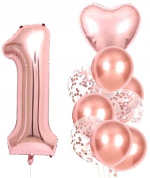 Balony 10szt na urodziny roczek różowe konfetti