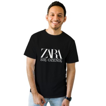 Koszulka Męska z Nadrukiem Bawełniany T-shirt Na Prezent Zara Się Ożenię M
