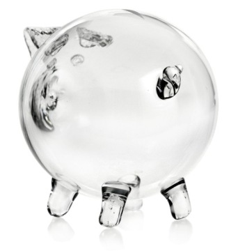 Очень большая стеклянная копилка PIGGY с ГРАВИРОВАННОЙ надписью в подарок на день рождения.