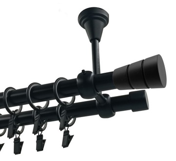 Karnisz podwójny METALOWY SUFITOWY 19+19mm CZARNY MAT 200cm WALEC BASIC