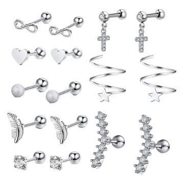16 szt. Zestaw kolczyków ze stali nierdzewnej Piercing