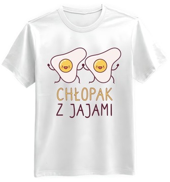 Koszulka Męska Chłopak z Jajami Biała L Tshirt z Nadrukiem