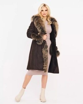 Karen damski kożuch naturalny płaszcz na zimę 6XL