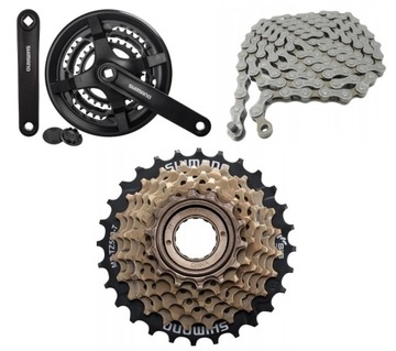 ZESTAW NAPĘDU SHIMANO 6rz, KORBA 42T + WOLNOBIEG + ŁAŃCUCH HG40, NAPĘD 3x6