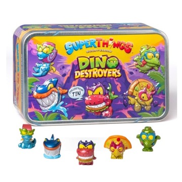 SUPER ZINGS Things Tin Dino Destroyers Puszka Metalowa 5 Figurek