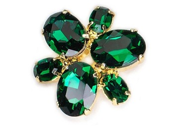 Broszka Złota Kryształ Zielona Emerald Kiara Pin Elegancka Vintage Czeska