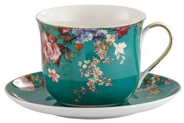 FILIŻANKA SPODEK PORCELANA KWIATY 400 ML