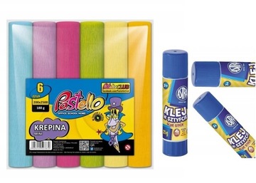 ZESTAW KREPINA MINI PASTELOWE KOLORY 6 SZTUK+KLEJ ASTRA 21G