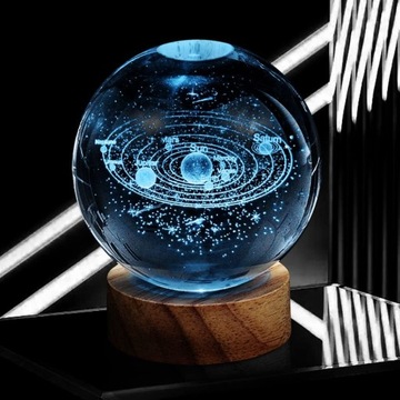 СВЕТОДИОДНАЯ ХРУСТАЛЬНАЯ НОЧНАЯ ЛАМПА СОЛНЕЧНАЯ СИСТЕМА 3D ШАРОВОЕ ОСВЕЩЕНИЕ 16 ЦВЕТОВ