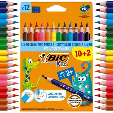 BIC KIDS EVO TRÓJKĄTNE GRUBE KREDKI OŁÓWKOWE DLA DZIECI EKO 12 KOLORÓW