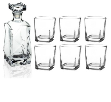 KARAFKA ŁAMANA 0,75 L + 6 SZKLANEK Whisky kwadrat
