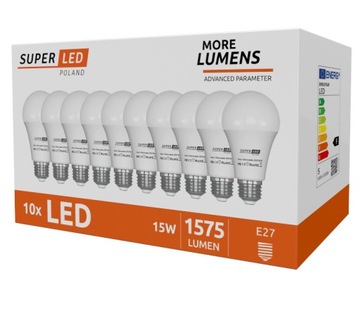 10x Żarówka LED E27 15W = 150W 1575 lm CCD More Lumens SuperLED