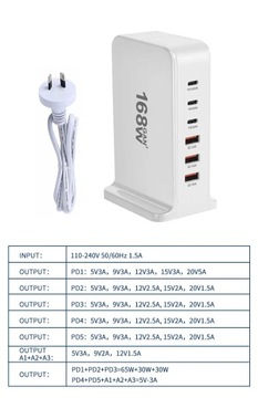 Настольное зарядное устройство GaN мощностью 168 Вт, 6 портов USB типа C, зарядное устройство PD, быстрая зарядка 3.0