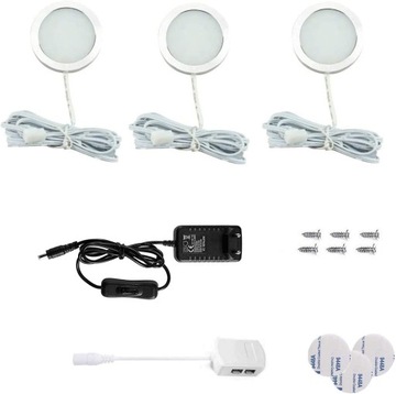 Oświetlenie szafek LED, 3 sztuki, ciepła biel, oświetlenie szafy, witryny