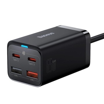Зарядное устройство BASEUS GaN3 PRO 65 Вт 2x USB-C 2xUSB-A PD QC4 + кабель USB-C