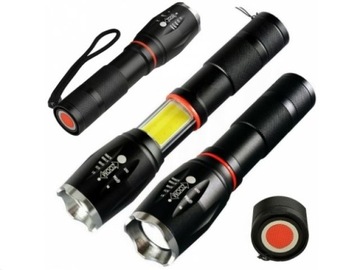 LATARKA TAKTYCZNA WOJSKOWA T6+COB 9W ZOOM SOS IPX4