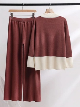 Women Sweater Pant Set Casual Pullovers Suits Colo