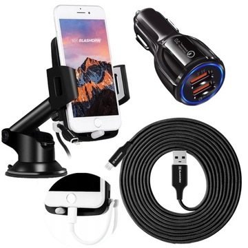 UCHWYT DO SAMOCHODU TELEFON SZYBĘ KABEL MICRO 1.2M