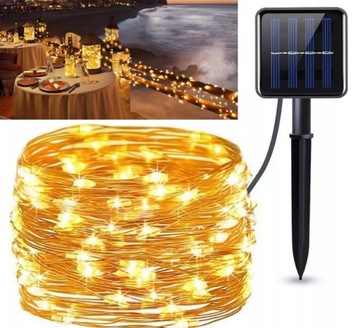 LAMPKI SOLARNE OGRODOWE OGRODU ALTANKI BALKON GIRLANDA DRUCIK 100 LED 10M