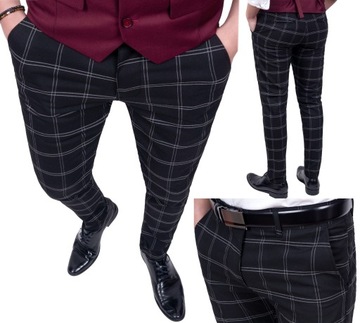 Spodnie męskie eleganckie czarne w krate - 32