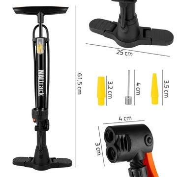 НАПОЛЬНЫЙ ВЕЛОСИПЕДНЫЙ НАСОС С МАНОМЕТРОМ ДЛЯ ВЕЛОСИПЕДНЫХ МЯЧИКОВ, МАТРАС, 3 КОНЦА