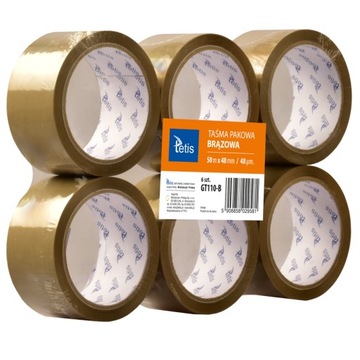 Taśma pakowa Tetis brązowe 48 mm x 50 m 6 sztuk