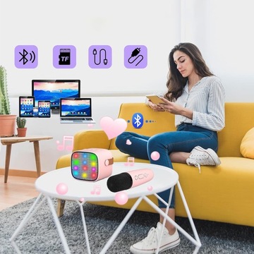 БЕСПРОВОДНОЙ КАРАОКЕ-МИКРОФОН BLUETOOTH ДИНАМИК РОЗОВЫЙ ПОДАРКИ ДЛЯ ДЕТЕЙ
