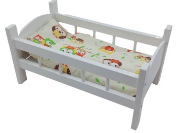 ŁÓŻECZKO DREWNIANE BIAŁE dla lalek + POŚCIEL