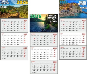 Kalendarze TRÓJDZIELNE 2025 z NADRUKIEM Twoje LOGO + ZDJĘCIE - 25 sztuk