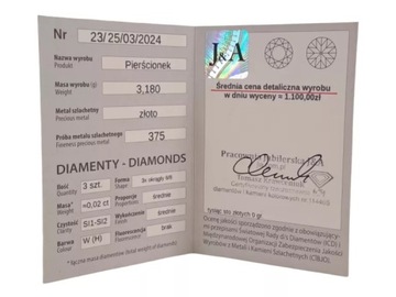 ZŁOTY PIERŚCIONEK Z DIAMENTAMI 0,02CT PR.375 3,21G R:23