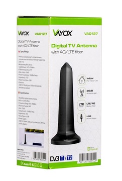 ВНУТРЕННЯЯ АНТЕННА DVB-T2 ДЛЯ ЭФИРНОГО ТВ КРУГЛЫЙ МАГНИТ USB 5V LTE 4K VAYOX