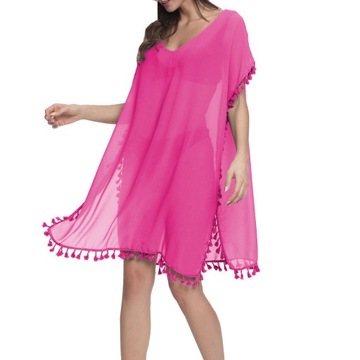 SUKIENKA PLAŻOWA ZWIEWNE PAREO TUNIKA Z FRĘDZLAMI