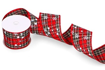 WSTĄŻKA KRATKA PŁATKI ŚNIEGU 5cm/4,5m CZERWONA