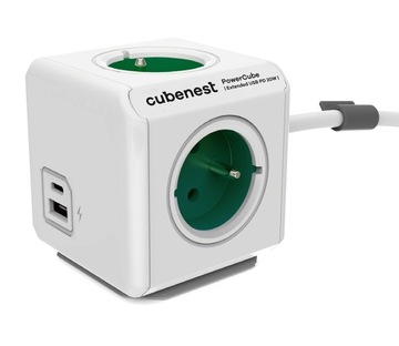 Cubenest PowerCube Extended USB A+C PD 20 Вт 1,5 м Зеленый