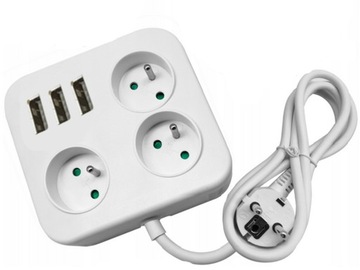 PRZEDŁUŻACZ LISTWA ZASILAJĄCA Z UZIEMIENIEM + 3 USB KABEL ZASILAJĄCY 1.5M