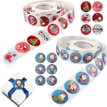 NAKLEJKI ŚWIĄTECZNE NA PREZENTY 1000 SZT OZDOBY SAMOPRZYLEPNE MIKOŁAJ