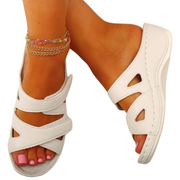 ШЛЕПАНЦЫ ЖЕНСКИЕ ОРТОПЕДИЧЕСКИЕ НА ЛИПУЧКЕ, ПРИШИВАННЫЕ КОЖАНЫЕ