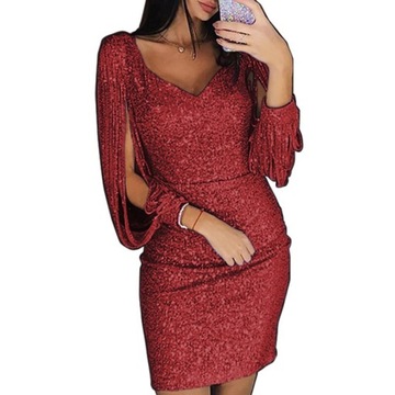 ELEGANCKA SUKIENKA WIECZOROWA Z FRĘDZLAMI