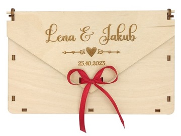 Pudełko koperta na pieniądze ślub pamiątka prezent drewniane