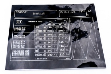 Naklejka ciśnienie opon informacja MERCEDES-BENZ W222