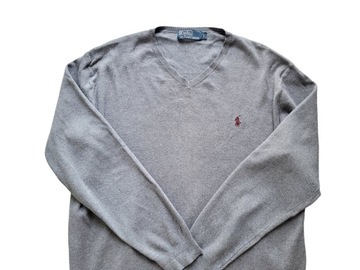 Szary męski bawełniany sweter Polo Ralph Lauren L dekolt serek V