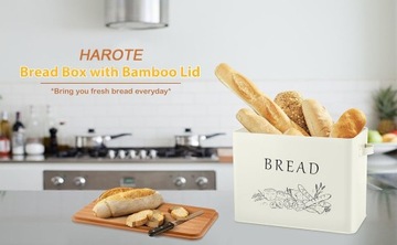 Контейнер для хлеба с деревянной крышкой Металлический контейнер кремового цвета для хранения хлеба.