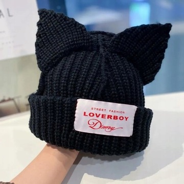 Loverboy Czapka Z Uszami Kota Dwuwarstwowa Ciepła