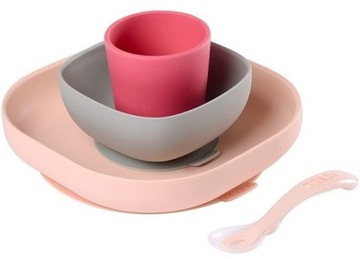 ZESTAW NACZYŃ z SILIKONU z PRZYSSAWKĄ Pink BEABA