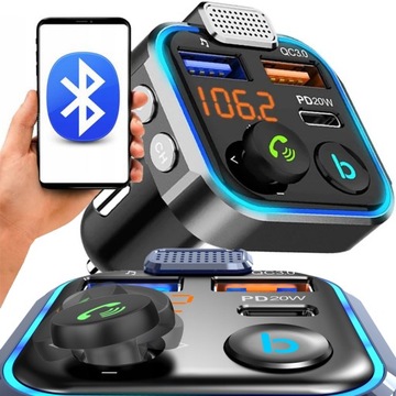 SAMOCHODOWY TRANSMITER BLUETOOTH FM MP3 SZYBKA ŁADOWARKA 3 x USB QC 3.0